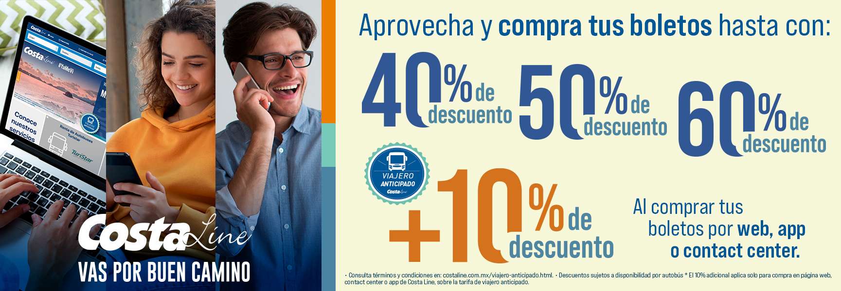 Compra tus boletos de autobús con hasta 60% de descuento mas 10% comprando en internet, app y call center